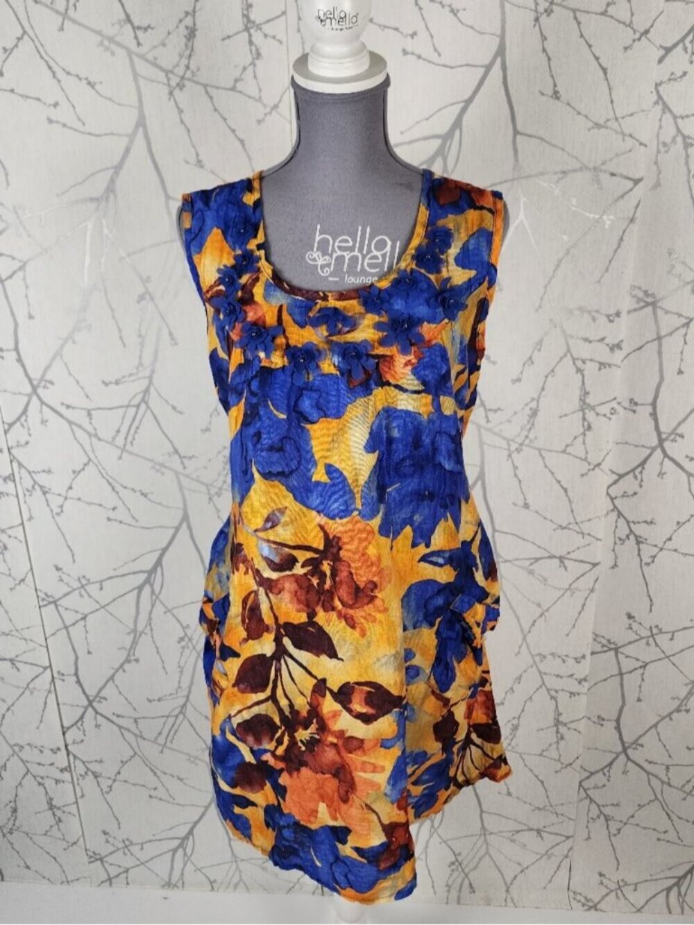 Simon Chang Watercolor Floral Print Round Neck Dress